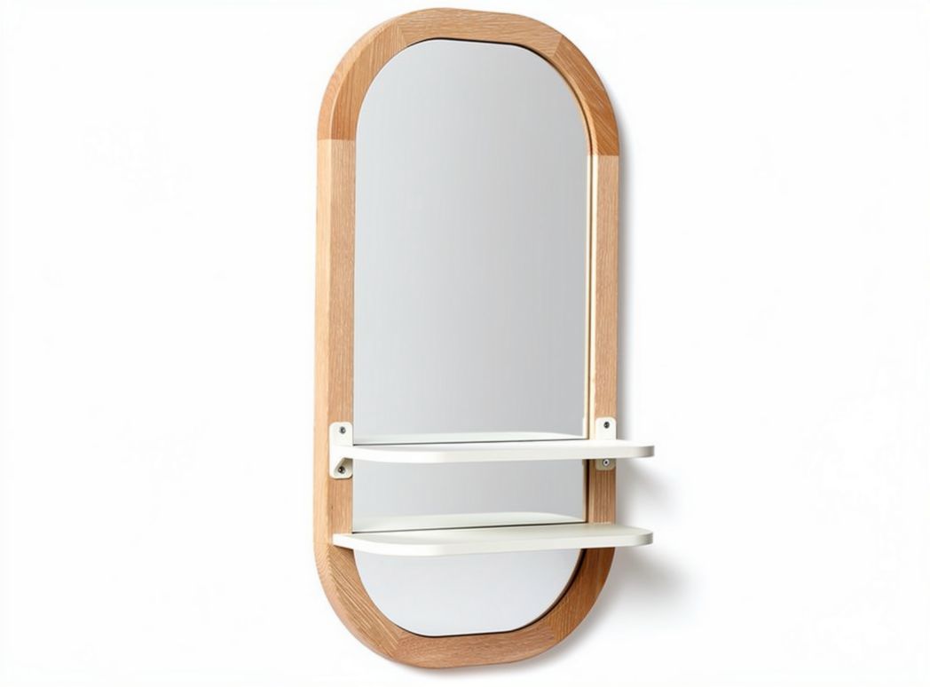 Miroir mural avec étagères de rangement en bois et métal - 60 x 30 x 12cm