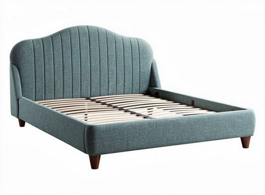 Lit double en tissu pour chambre à coucher - cadre en bois - 200 x 160 x 100cm