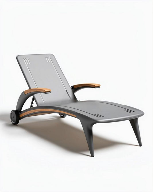 Chaise longue de jardin en plastique et bois - 180 x 70 x 30cm