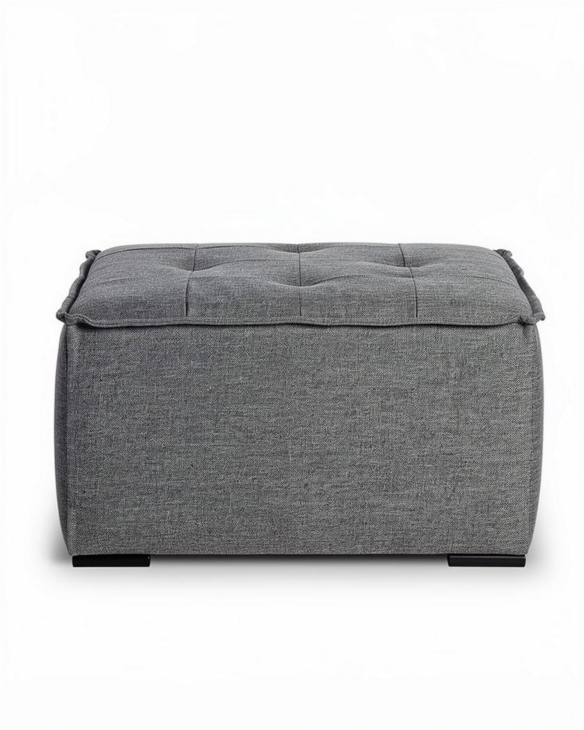 Pouf de rangement en tissu gris pour salon - 40 x 40 x 40cm